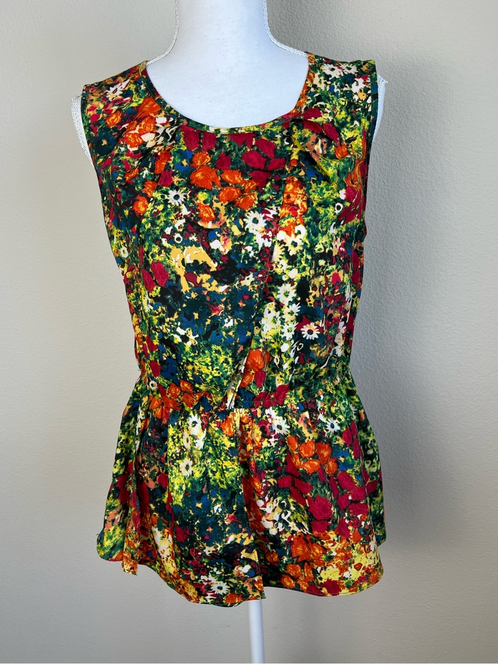 Forever 21 Floral Peplum Tank Top Sleeveless Multicolor Boho Y2K Blouse Sz M